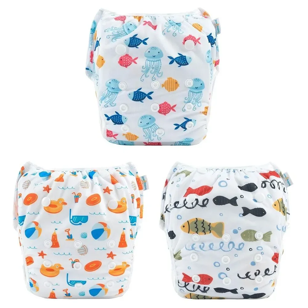 Babygoal Reusable Swim Diapers 3 Pack 8M-3T Fish Duck Adjustable Washable